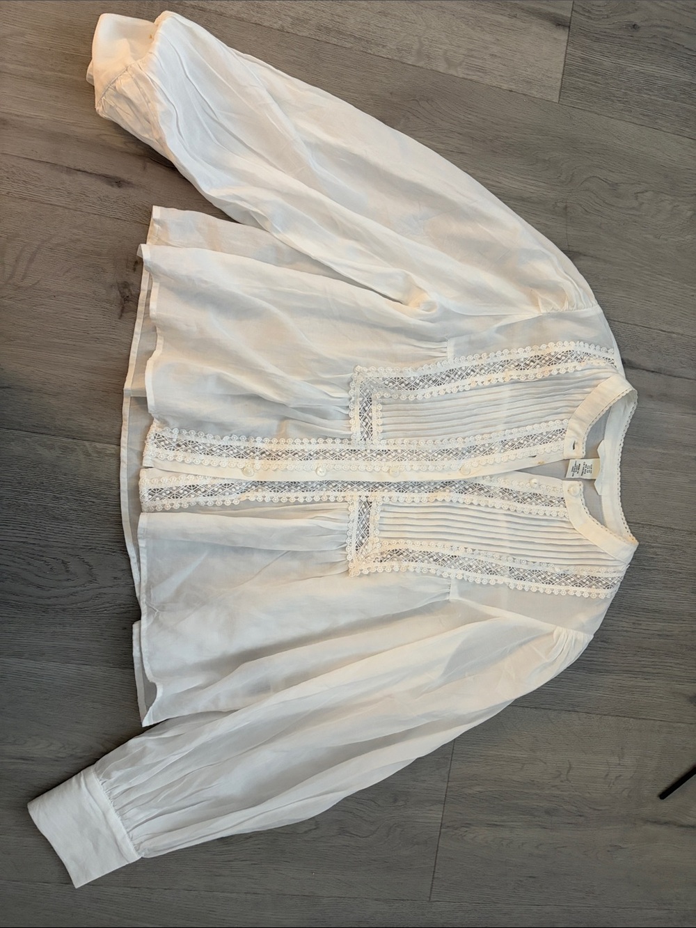 H&M Boho Lace-Trim White Peasant Blouse - Women Tops